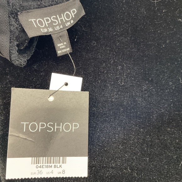 NWT Topshop Black Lace Long Sleeve Top With White Beaded Embroidery - Picture 9 of 9